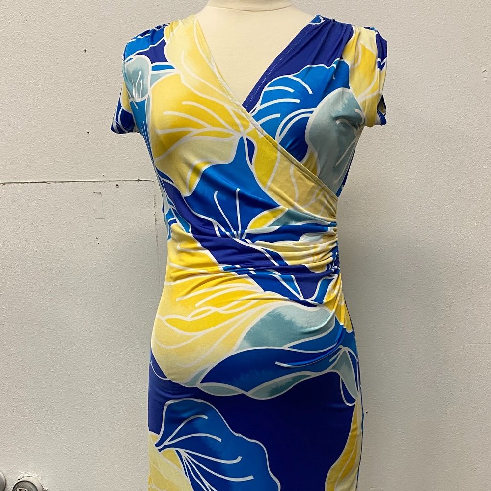 Olian Blue and Yellow Maternity Dress
